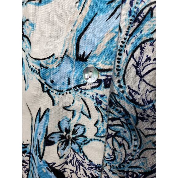 Tahari 100% Linen Womens Medium Shirt Dress Pockets Button Down Bohemian Beach - Picture 5 of 9